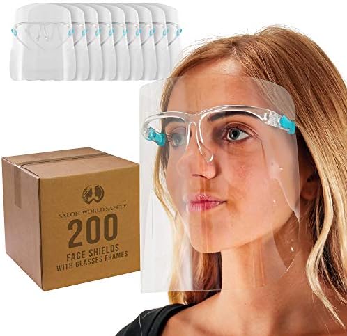 Salon World Safety 200 Face Shields with Glasses Frames (20 Packs of 10) by TCPGlobal