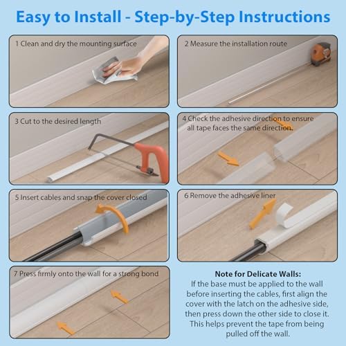 ZhiYo 12ft Corner Cable Hider for 2 Cords, Hide Wires in Wall Corners White - Image 5