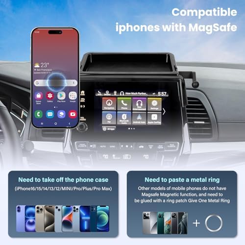 Magnetic Car Phone Holder W/Center Console Organizer-Compatible with Honda Odyssey 2018-2024 Accessories Screen Fixed Clip,360°Rotation Phones mount Stand Compatible with MagSafe,(Not Fit 5 inch ) - Image 7