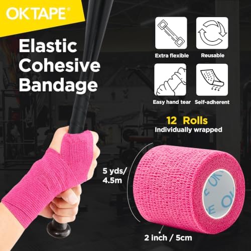 OK TAPE 12 Rolls Self Adhesive Bandage Wrap, Cohesive Elastic Athletic Tape - Image 2