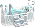 SUPEASY Mesh Desk Organizer, Pen Holder for Desk with 2 Drawers, White by SUPEASY