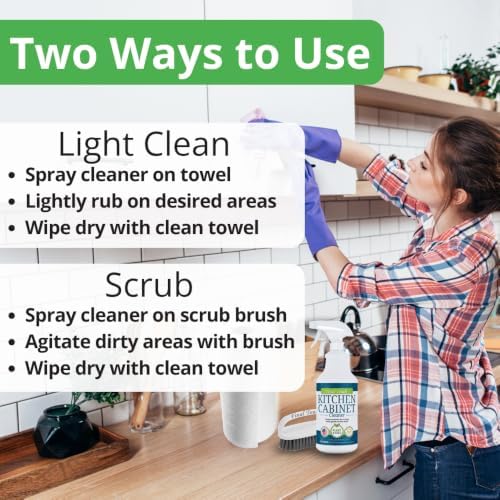 Kitchen Cabinet Cleaner and Degreaser - Plant Based Grease Remover for Wood, Painted and White Cabinets - Cleans, Restores, Protects Finishes, Streak Free, 32oz with Scrub Brush by Final Touch - Image 6