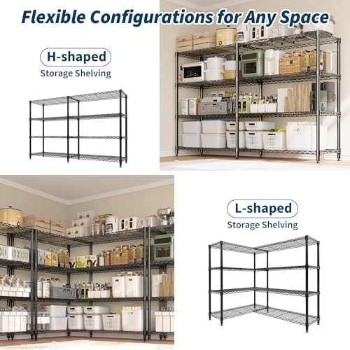 4 Tier Storage Shelving Unit Metal Shelves 59" W Wire Shelving, 59.5" H L-Shaped Pantry Shelves Kitchen Storage Shelves for Home Commercial Garage Heavy Duty, 59" W x 59.5" H x 13.8" D - Image 4