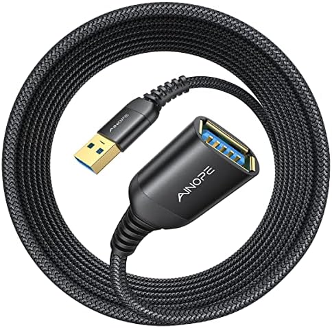 AINOPE 2 Pack USB Extensions Cable High Speed USB 3.0 Extension Cord Type A Male to Female Sturdy Braided Material Fast Data Transfer Compatible with USB Keyboard,Mouse,Flash Drive,Black,20FT+20FT by AINOPE10yearsforphoneaccessories