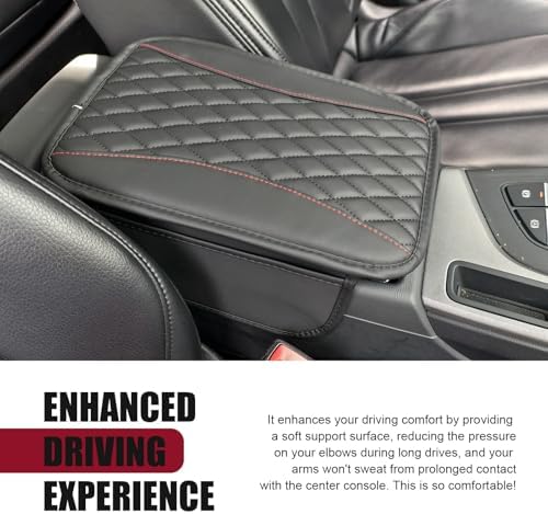 Car Center Console Cover, Upgraded Patchwork Leather Arm Rest Cover with Side Storage Pockets, Comfortable Auto Armrest Protector Cushion, Universal Middle Console Pad for SUV, Sedan (Black) - Image 5