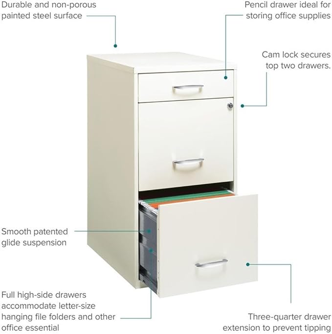 Scranton & Co Set of 2 18" D 3-Drawer Metal Filing Cabinet - Image 5