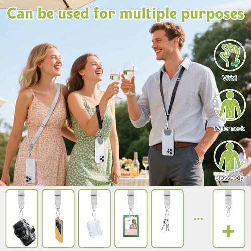 takyu Phone Lanyard, 2 Pack Crossbody Anti-Drop Neck and Wrist Strap with 2 Pcs Tether Patches, Secure Hands-Free Compatible for iPhone Samsung Perfect for Nurses, Teachers, Travel, Hiking Black+Gray - Image 6