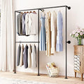 DR.IRON Industrial Pipe Clothing Racks with Double Bar, Industrial Black Clothes Racks Wall Mounted, Heavy Duty Closet Rods for Hanging Clothes Organizer Storage by DR.IRON