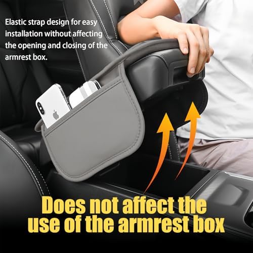 Car Center Console Cover with 2 Storage Bags, Leather Armrest Pad, Gray - Image 5