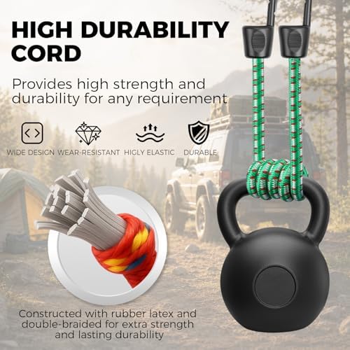 32-Piece Bungee Cords with Hooks - 18" 24" 30" 36" 48" Bungee Cords Heavy Duty Outdoor, 10" Mini Elastic Cord Straps, Canopy Tarp Ball Ties, Tarp Clips, with Storage Bag - Image 5