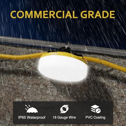LED Construction String Lights 100FT, 3 Prong, 10000 LM, 5000K LED String Work Lights, 100W Temporary Lighting for Job Site Outdoor Indoor, IP65 Waterproof Temporary Construction Lights, ETL Listed - Image 7