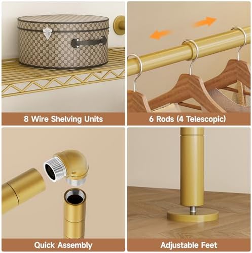 ComfyCorner Wall Mounted Garment Rack, Industrial Pipe Clothing Rack Gold - Image 6