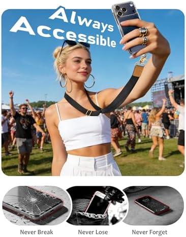 Yonlevres Phone Lanyard Crossbody Strap Wrist Neck Adjustable Women Black - Image 5