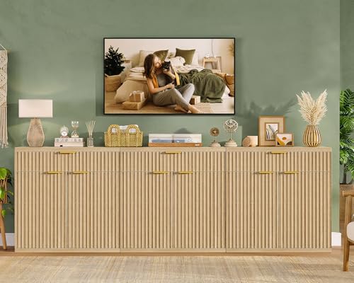 TEENFON 31.5" W Fluted Buffet Cabinet with Storage, Sideboard Cabinet, Coffee Bar Cabinet with 2 Doors and Adjustable Shelf for Living Room, Kitchen, Entryway, Natural - Image 7