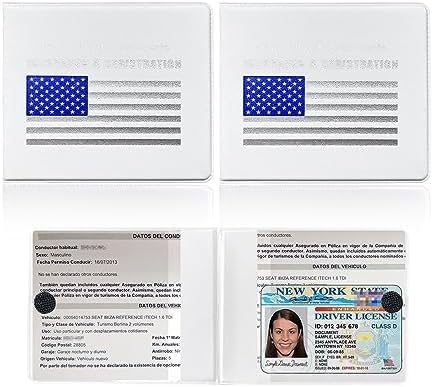 Ziciner Car Registration Insurance Holder, 2Pack Essential Auto Card Document Glove Box Organizer with Touch Fastener, Vehicle Interior Accessories Perfect for Most Car, Truck, SUV (White/Blue Flag) by Ziciner