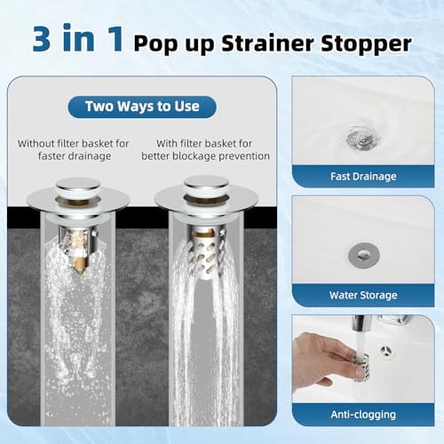 4-Pack All-Metal Bathroom Sink Stopper, Pop Up Sink Drain Strainer, Chrome - Image 3