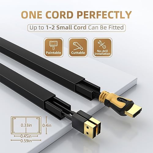 Delamu Black Cord Hider, 85in Cord Covers for Wires on Wall, One-Cord Cable Hider, Wire Hiders Wire Covers for TV Cords on Wall, Easy Mount Cable Cover Management Kit, 6X L14.2 W0.59 H0.4in, Black - Image 2