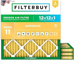 Filterbuy 12x12x1 Air Filter MERV 11 Pet & Allergy Defense (4-Pack) by Filterbuy