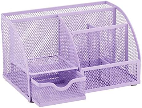 Annova Mesh Desk Organizer Office with 7 Compartments + Drawer/Desk Tidy Candy/Pen Holder/Multifunctional Organizer (Light Purple) - Image 5