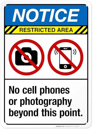 No Cell Phones Or Photography Beyond This Point Sign, ANSI Notice Sign, by SigoSigns