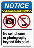No Cell Phones Or Photography Beyond This Point Sign, ANSI Notice Sign, by SigoSigns
