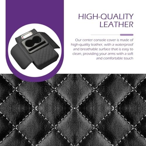 Car Center Console Cover Organizer, Mult-purpose Leather Arm Rest Cushion with 2 Cup Holders and 1 Tissue Box & Phone Slot, Universal Highly Elastic Sponge Armrest Cover Accessories for Car - Image 4