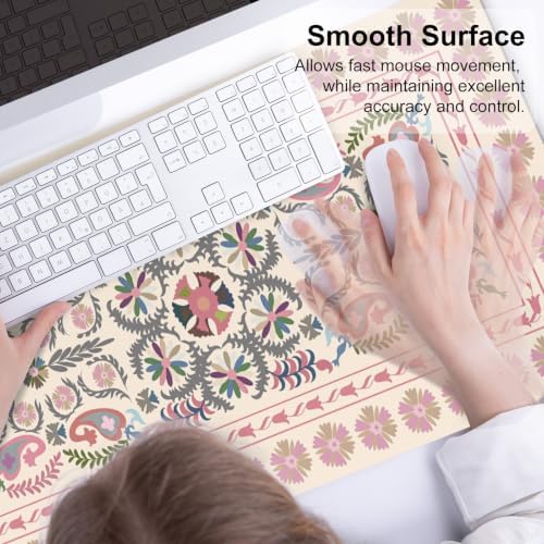 QIYI PU Leather Large Mouse Pad, Waterproof Desk Mat, 31.5" x 15.7", Suzani - Image 5