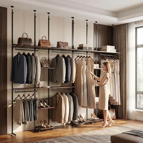 MZG Closet Organizer System, Freestanding Closet System with Wood Shelves & Hanging Rod, Adjustable Floor-to-Ceiling Open Wardrobe for Bedroom, Apartment & Small Closet (16.8"D x 48.4"W x 137.7"H) - Image 4