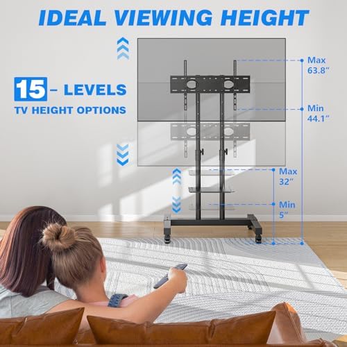 Rfiver Mobile TV Cart Rolling TV Stand for 32-83 Inch Screens up to 110lbs - Image 2