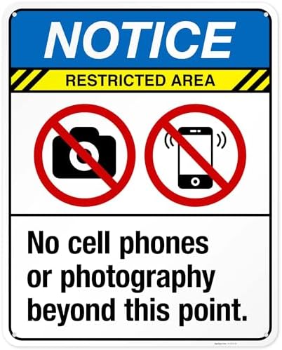 No Cell Phones Or Photography Beyond This Point Sign, ANSI Notice Sign, by SigoSigns