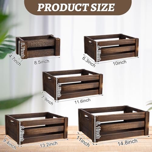 Barydat 5 Pack Wooden Crates for Display Storage, Dusty Brown, Rustic - Image 3