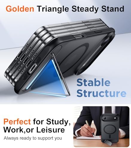 Temdan Designed for iPhone Air Case, [Built-in Invisible Kickstand][Compatible with MagSafe][Military Grade Shockproof] Slim Translucent Matte Phone Case for iPhone 17 Air 6.5 inch (Black) - Image 4