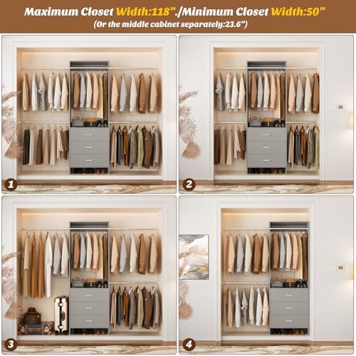 Aheaplus Closet System, 4.2-9Ft Closet Organizer with with 4 Rods, Grey - Image 6