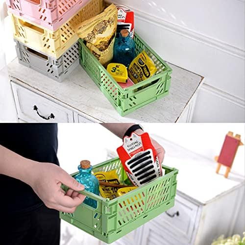 4 Pack Pastel Crates for Storage, Plastic Folding Basket, Colorful Small Storage Containers for Bedroom Office Classroom Bathroom Desktop Drawer Organizer Decor (9.8x6.5x3.8inch) - Image 4