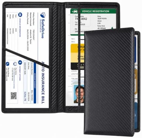 Car Registration and Insurance Card Holder, PU Leather, Carbon Fiber Black by Unknown