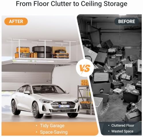 3x8ft Overhead Ceiling Garage Storage Rack, 750LBS Capacity, White - Image 5