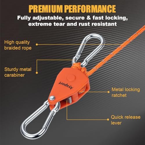 Ayaport Adjustable Rope Tie Down, 1/8" Grow Light Hanger, 4 Pack - Image 2