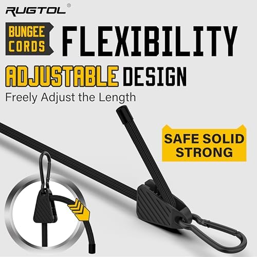 Rugtol Adjustable Bungee Cords with Hooks, 6 Pack Heavy Duty Outdoor Carabiner Bungee Cord, Black Super Elastic Bungee Straps Easily Adjust from 7" to 36", Great for Cargo, Camping, Bike Racks, Tents - Image 3