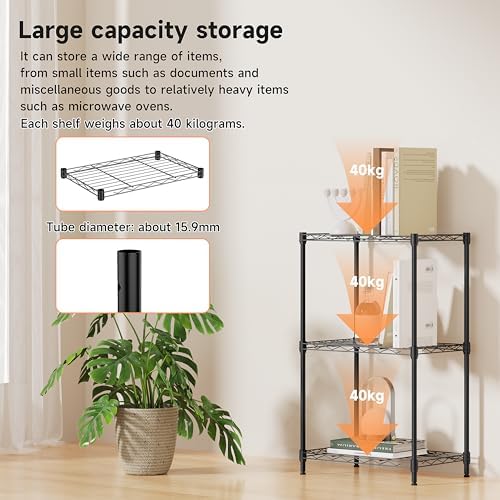 IZEUK 3 Tier Metal Wire Shelving Rack Storage Shelves for Kitchen, Bedroom, Living Room or Laundry Room, Black, 17.7" W x 11.8" D x 28.8" H - Image 4