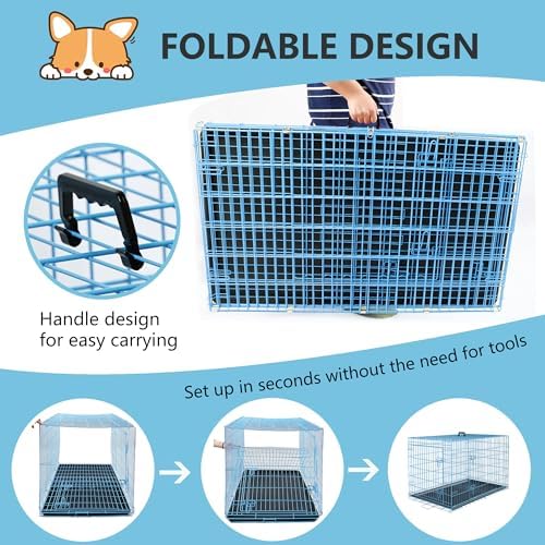 FDW | 48" Foldable Metal Dog Crate | Blue | Cage for XL Dogs - Image 6