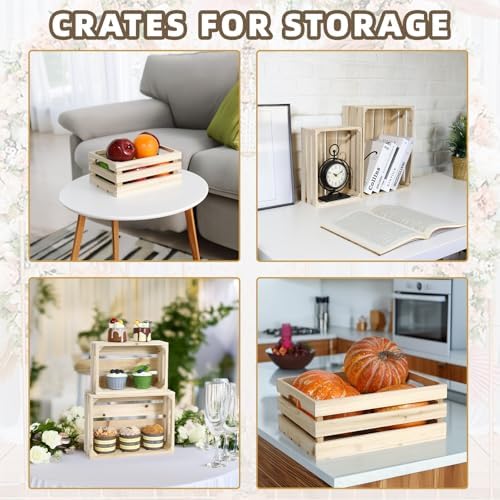 5-Piece Rustic Wooden Crates Unfinished Set, Wall Mountable Slatted Storage Crates with Handles, Farmhouse Wooden Crates for Display & Organizer for Home Decor - Image 6