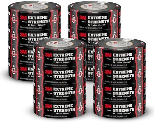 3M Extreme Strength Duct Tape 2830, 1.88 in x 30 yd, Double-Thick Adhesive, Heavy-Duty Waterproof Black Tape, Indoor/Outdoor Use, 12 Rolls by Unknown