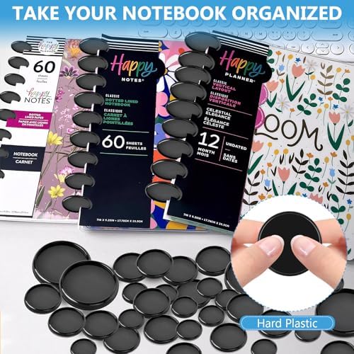 Supkiir 36Pcs Discbound Expansion Discs, (2",1-3/8",1") Black Plastic Book Binding Discs, Binder Rings Disc Notebook Disc Binder System for DIY Notebooks Planner Scrapbooking Supplies - Image 2