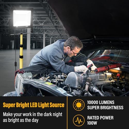 Willpower 100W Tripod Stand LED Work Light, 10000LM LED Floodlight Portable Job Site Light 110V Outdoor Indoor for Workshop Garage Construction Basement with 5 Meter Power Cord IP66 6000K - Image 2