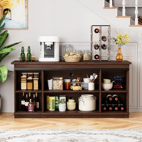 Shahoo Farmhouse Sideboard Buffet Cabinet, Coffee Bar Storage with Sliding Barn Doors, Shelf for Home Dining Room, Espresso - Image 5
