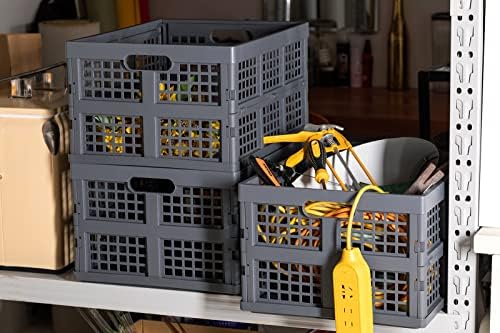 Eslite 34L Large Plastic Folding Storage Crates,Collapsible Crates for Storage,Pack of 3 (Grey) - Image 7