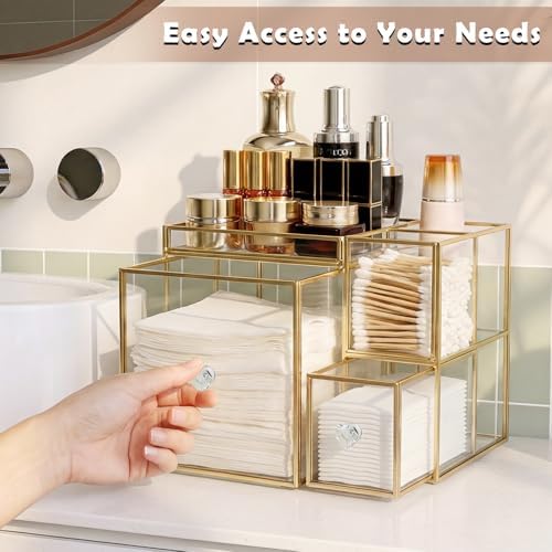 Sumnacon Glass Face Towel Holder with 2 Drawers&Tray for Bathroom,Clear - Image 7