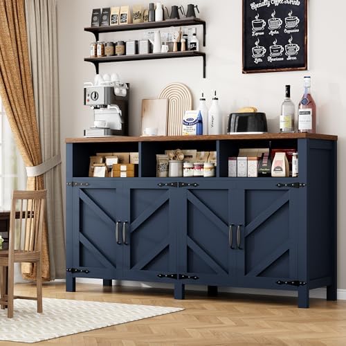 knoworld Buffet Sideboard with Storage Farmhouse, Large Kitchen Storage Cabinet Wood Coffee Bar Cabine Buffet for Kitchen, Living Room, 55in, Blue - Image 6