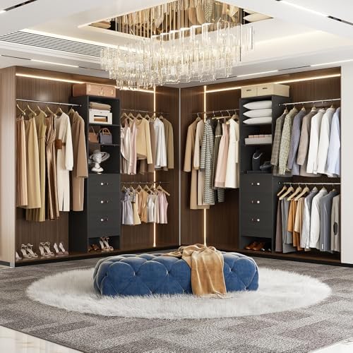 Besiost 96'' Closet Organizer System with 3 Hanging Rods, 8FT Closet Organizers and Storage with 3 Wooden Drawers, Built in Closet Organizer Systems, Adjustable Walk-in Wardrobe from 5-8FT, Black - Image 3