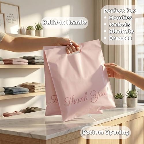 Donyson Pink Poly Mailers with Handle, 12x15, 50 Pack, Thank You Bags - Image 2
